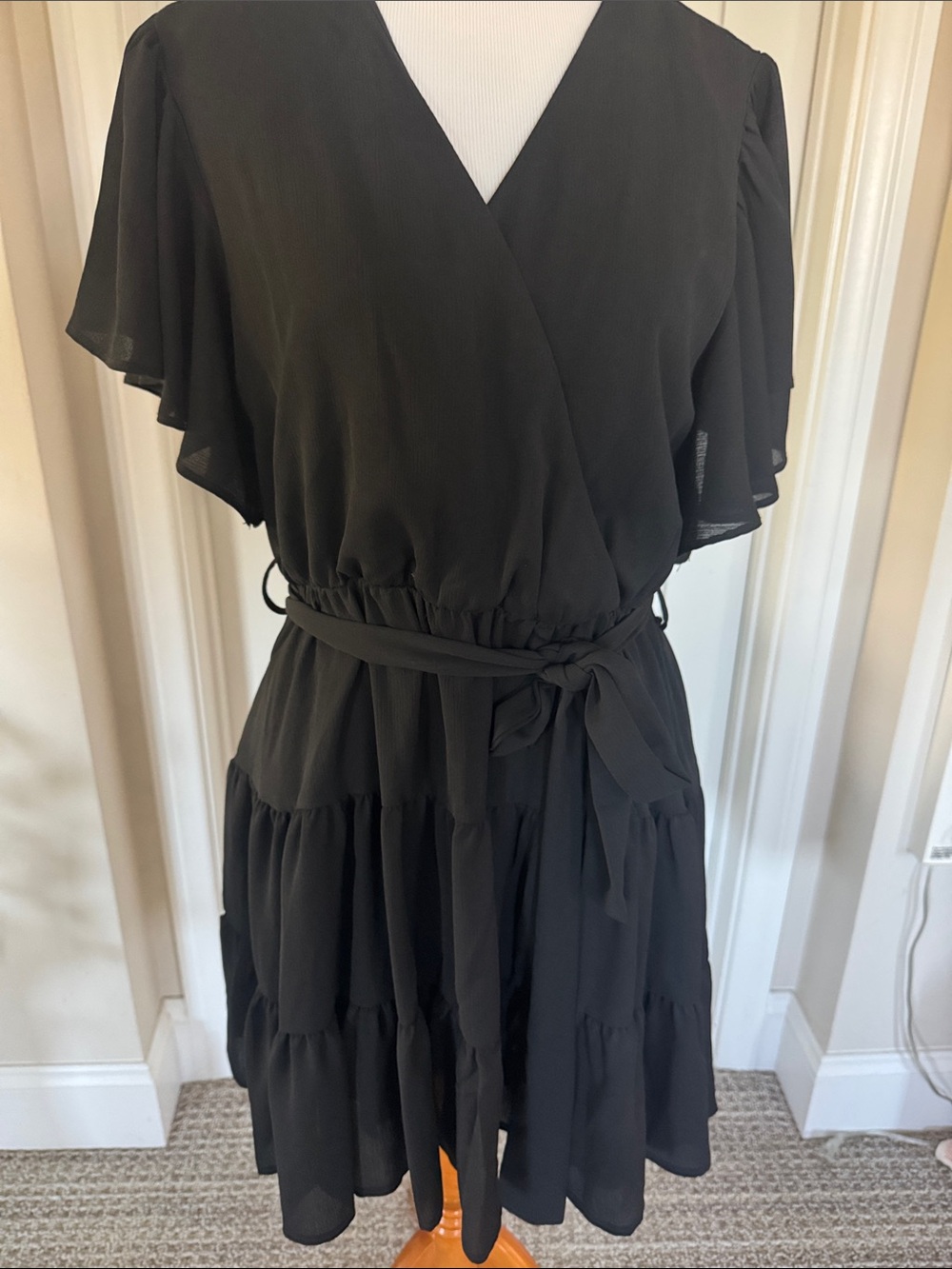 Princess Polly Black Tiered Wrap Mini Dress